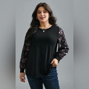 BloomChic Floral Sleeve Black Top